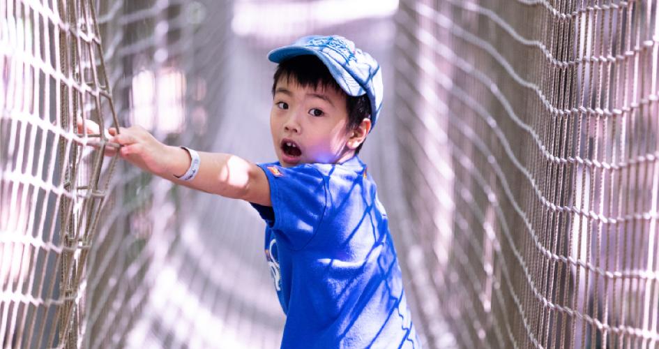 Child on a rope bridge